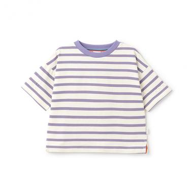 袖エンボスロゴボーダー半袖Tシャツ