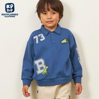 KPBOY(ケーピーボーイ)衿付きワッペンプリントトレーナー(100～150)