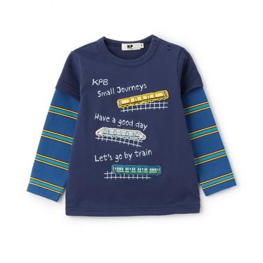 レイヤード風電車ワッペン長袖Tシャツ