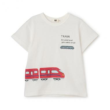 電車プリント スラブ天竺 半袖Ｔシャツ