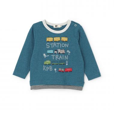 電車アップリケ 長袖Tシャツ