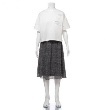 ロゴTシャツ×楊柳スカートセット