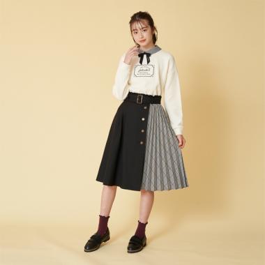 ベルトつきプリーツ切り替えチェックスカート