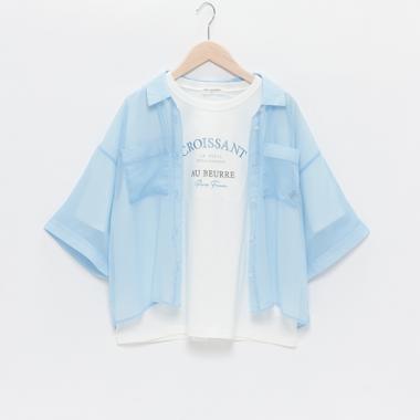 半袖シアーシャツ+ロゴTシャツセット