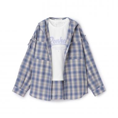 袖ギャザーフードシャツ×Tシャツセット