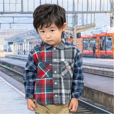 恐竜刺しゅうチェック長袖シャツ