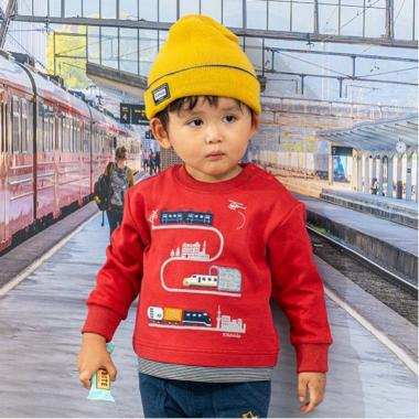 電車アップリケ裾ボーダートレーナー
