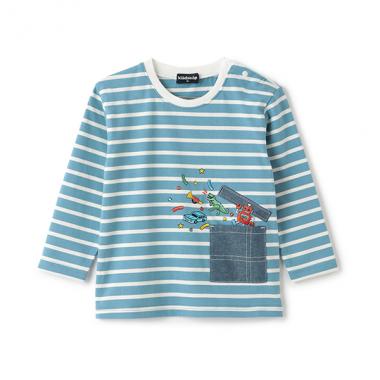 ポケットからロボットボーダー長袖Tシャツ
