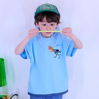 化石プリント胸ポケット半袖Tシャツ