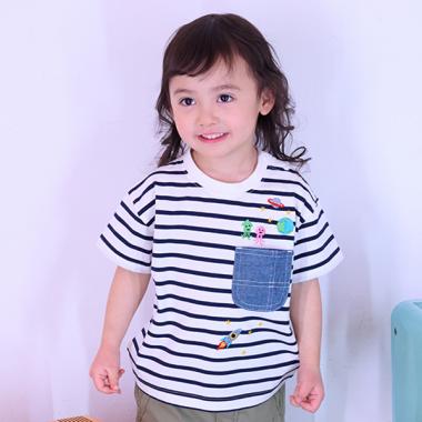 ポケットから宇宙人ボーダー半袖Tシャツ