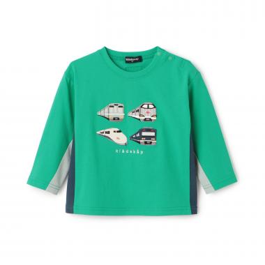 電車アップリケ長袖Tシャツ