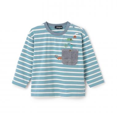 恐竜胸ポケットボーダー長袖Tシャツ