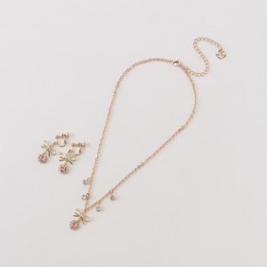 リボンビジューネックレス×イヤリングセット