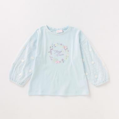 花刺しゅう袖ドットチュール8分袖Tシャツ