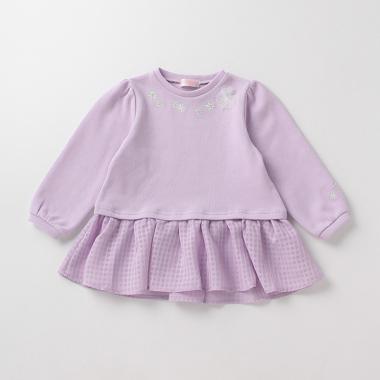 裾チェック切り替え花刺しゅうチュニック