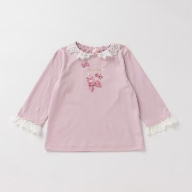 衿＆袖レースリボン7分袖Tシャツ