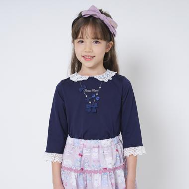 衿＆袖レースリボン7分袖Tシャツ