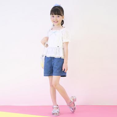 リボン刺しゅうラインストーン　ショートパンツ