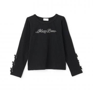 ラインストーンロゴ　テレコ長袖Tシャツ