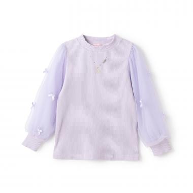 ネックレス刺しゅう　袖チュール　テレコ長袖Tシャツ