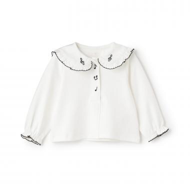 ピアノ刺しゅう衿　長袖Tシャツ