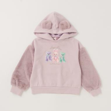 【人気商品再入荷】【直営店で取り扱い無し】ぬいぐるみ転写　フェイクファー袖パーカ