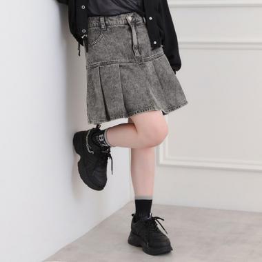 デニム裾プリーツスカート