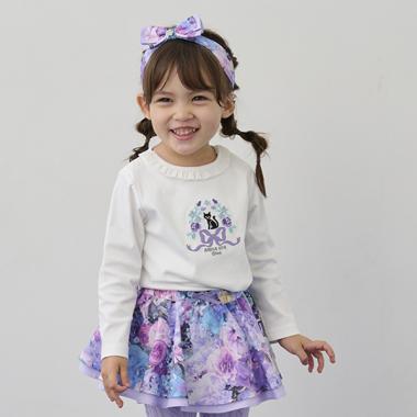 ネコ花刺しゅう長袖Tシャツ