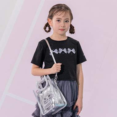 リボン刺しゅう短丈Tシャツ