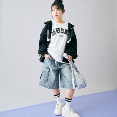 ハーフデニムカーゴパンツ