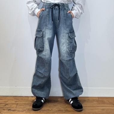 【速乾】【ストレッチ】デニムカーゴパンツ