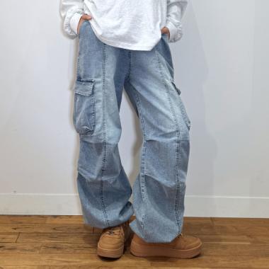 【速乾】【ストレッチ】デニムカーゴパンツ