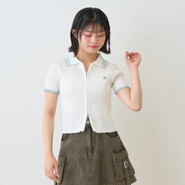 半袖衿ラインZIPニット