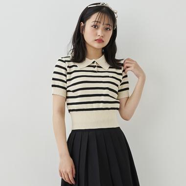 ウォッシャブルボーダーポロニット