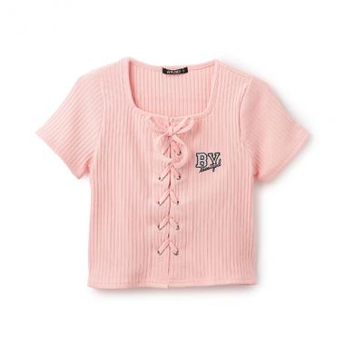 【ニコ☆プチ掲載】★人気商品のため再入荷★レースアップ半袖プルオーバー