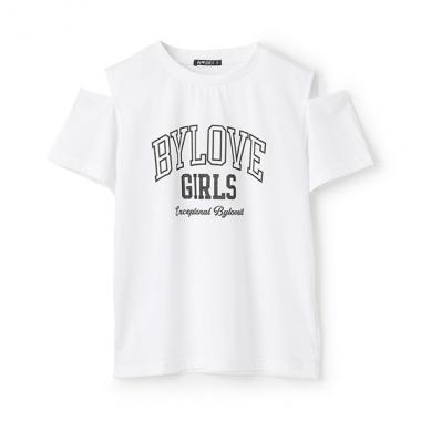 【接触冷感】肩開きテキストTシャツ