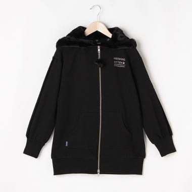 【人気商品再入荷】【直営店で取り扱い無し】 裏起毛 ネコ耳つきロングジップパーカー