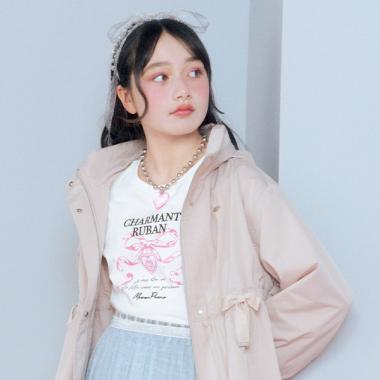 袖ドロスト リボン長袖Tシャツ