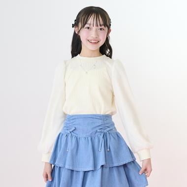 袖シアーネックレスTシャツ