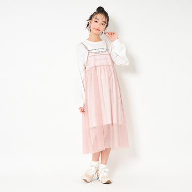 ロゴTシャツ×チュールキャミソールセット