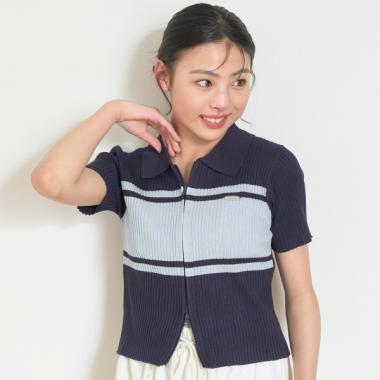 【アラエル】半袖ZIPニット