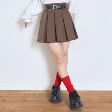 【イージーケア】ベルトつきプリーツスカート