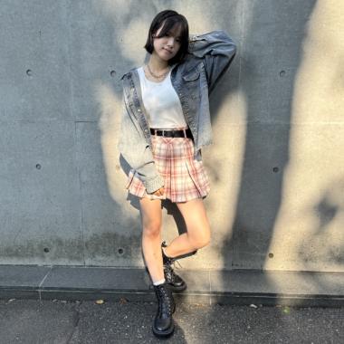 【イージーケア】ベルトつきチェックプリーツスカート