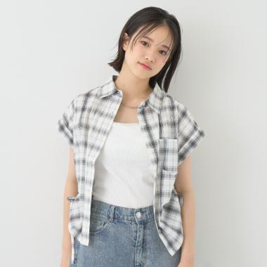 チェックノースリーブドロストシャツ