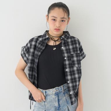 チェックノースリーブドロストシャツ