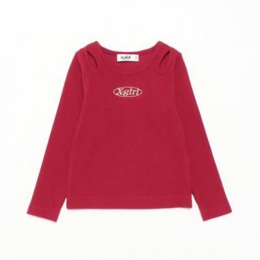 肩見せメタリックロゴテレコ長袖Tシャツ