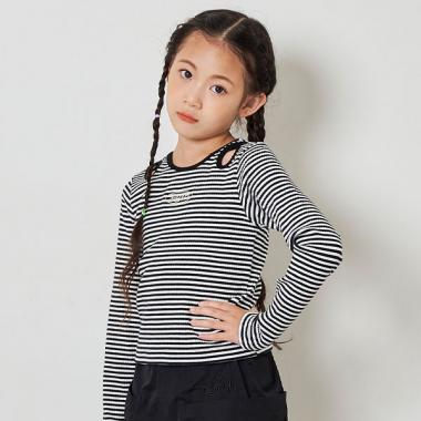 肩見せメタリックロゴテレコ長袖Tシャツ