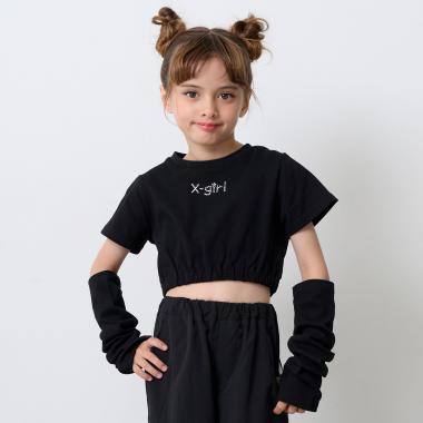 ラインストーンロゴショート丈アームウォーマーつきTシャツ