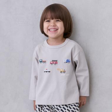 働く車刺しゅう長袖Tシャツ