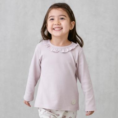 【オーガニック】フリル衿長袖Tシャツ